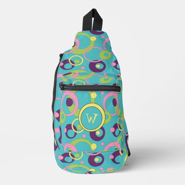 Funky Blue Circles Crossbody Bag (Vorderseite)