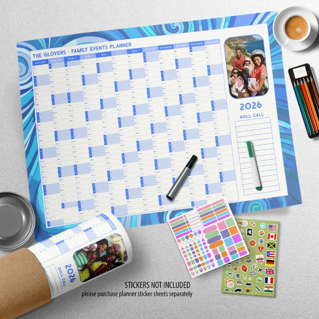 Funky Blue Foto Wall Planner der 2026-Familie Poster (Von Creator hochgeladen)