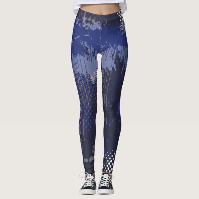 Funky Blue Grunge Mix Pattern Leggings (Vorderseite)