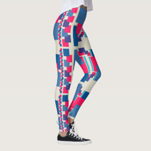 Funky Blue+Pink Square Pattern Leggings, die Psyde Leggings