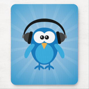Funky Blue Retro-Eule mit Kopfhörern Mousepad