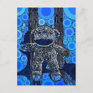 Funky Blue Sock Monkey Circles Bubbles Pop Art Postkarte
