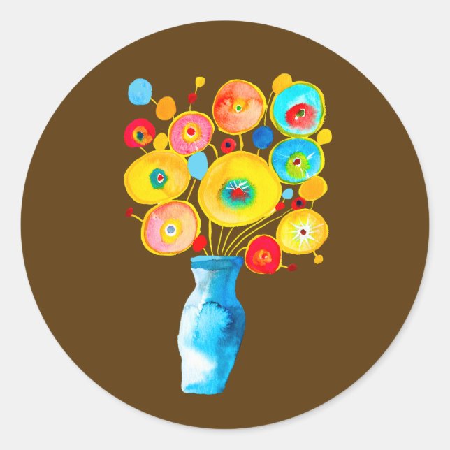 Funky Blume Aquarellkunst Runder Aufkleber (Vorderseite)