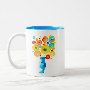 Funky Blume Aquarellkunst Zweifarbige Tasse