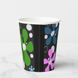 Funky Blume in Grün, Rosa und Blau Pappbecher