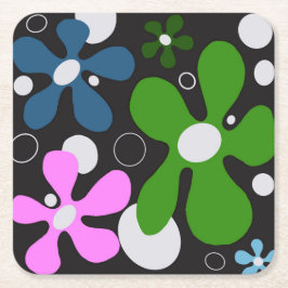 Funky Blume in Grün, Rosa und Blau Rechteckiger Pappuntersetzer