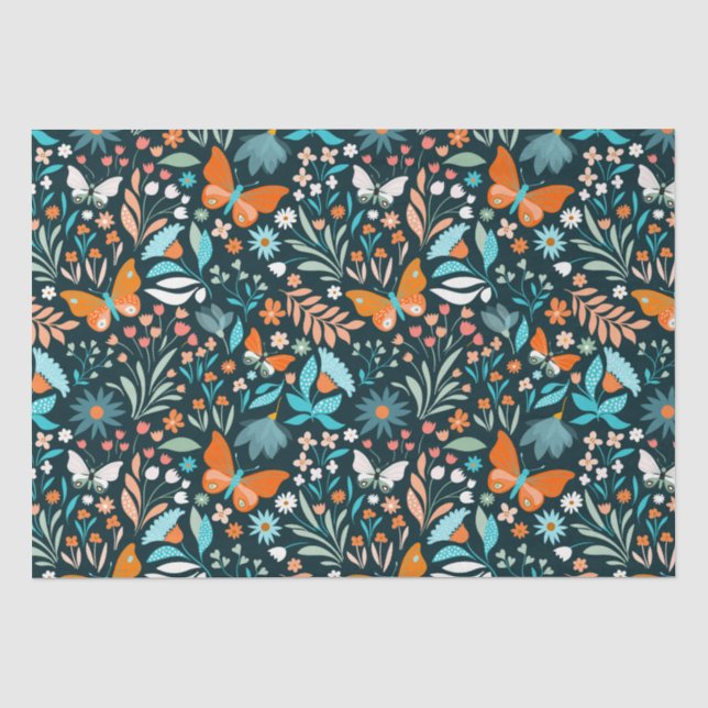 Funky Blume und Schmetterlinge Seidenpapier (Vorderseite)