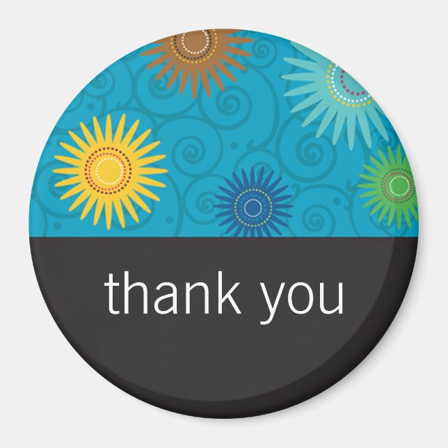 Funky Blumen auf Aqua-Magneten Magnet (Vorne)