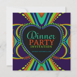 Funky Bohemisch Dinner Party Blue Green Einladung