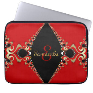 Funky Bohemisch Red Gold Wirbel Wallet Laptopschutzhülle