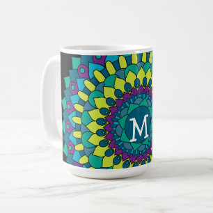 Funky Bohemische Blume mit Monogramm Kaffeetasse