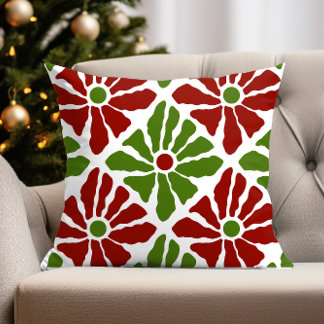 Funky Boho Christmas Poinsettia Blume Red Green Kissen