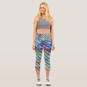 Funky Boho Farbige Psychedelische Wellen Abstrakte Capri Leggings