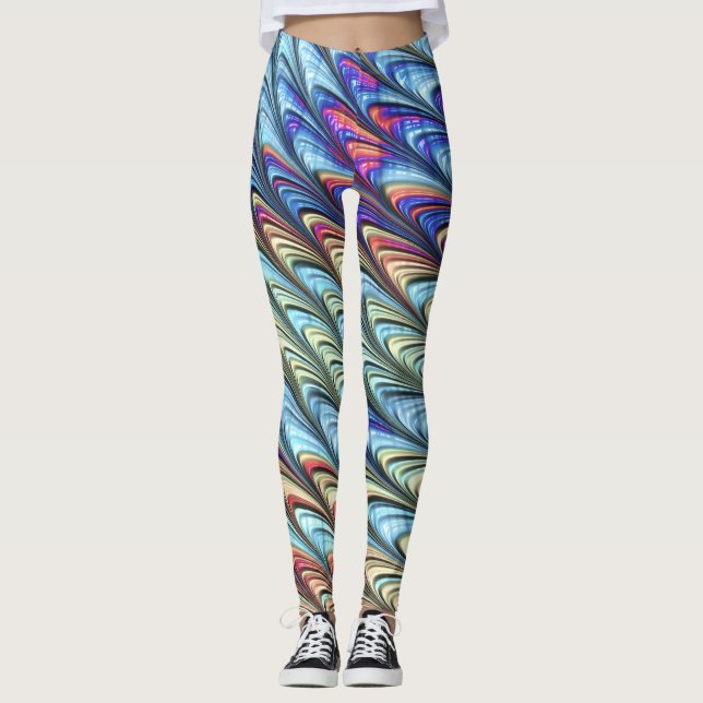 Funky Boho Farbige Psychedelische Wellen Abstrakte Leggings (Vorderseite)