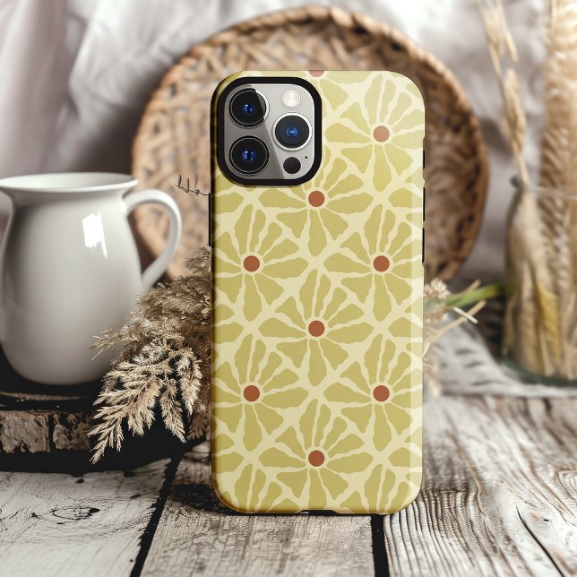 Funky Boho Hand Drawn Blume Mustard Yellow Case-Mate iPhone Hülle (bold boho hand drawn flowers in mustard yellow funky groovy phone case)
