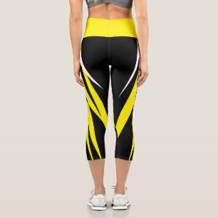 Funky Bold Abstrakt Art Black Yellow White Capri Leggings