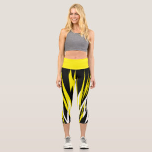 Funky Bold Abstrakt Art Black Yellow White Capri Leggings