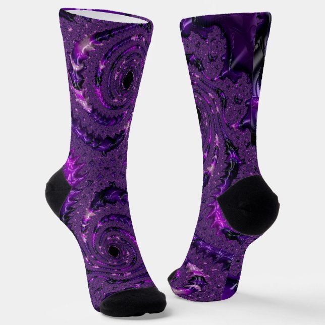 Funky Bold Boho Lila Digital Abstract Fraktal Socken (Gewinkelt)