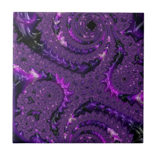 Funky Bold Boho Lila Digital Abstraktes Fraktal Fliese