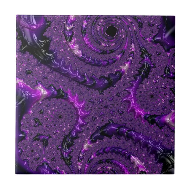 Funky Bold Boho Lila digitales Abstraktes Fraktal Fliese (Vorderseite)