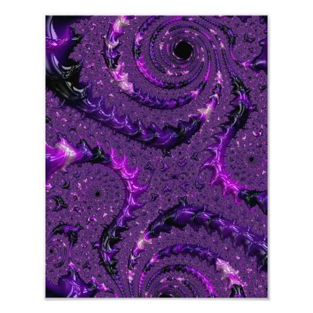 Funky Bold Boho Lila digitales Abstraktes Fraktal Fotodruck (Vorne)