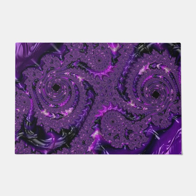 Funky Bold Boho Lila digitales Abstraktes Fraktal Fußmatte (Vorderseite)
