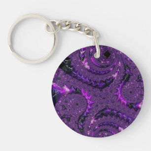 Funky Bold Boho Lila digitales Abstraktes Fraktal Schlüsselanhänger