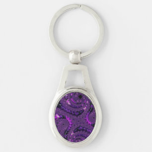 Funky Bold Boho Lila digitales Abstraktes Fraktal Schlüsselanhänger