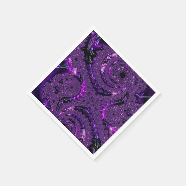 Funky Bold Boho Lila digitales Abstraktes Fraktal Serviette (Ecke)