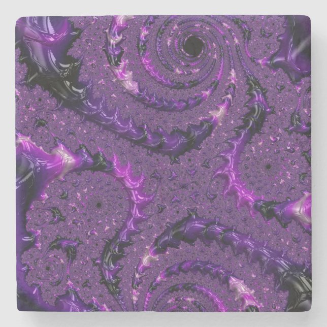 Funky Bold Boho Lila digitales Abstraktes Fraktal Steinuntersetzer (Vorderseite)