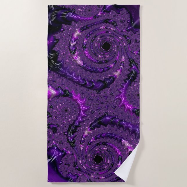 Funky Bold Boho Lila digitales Abstraktes Fraktal Strandtuch (Vorderseite)