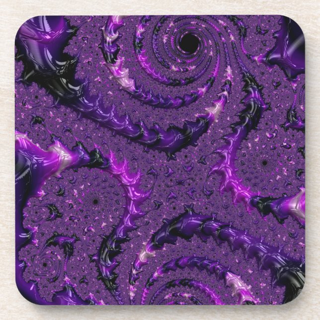 Funky Bold Boho Lila digitales Abstraktes Fraktal Untersetzer (Vorderseite)