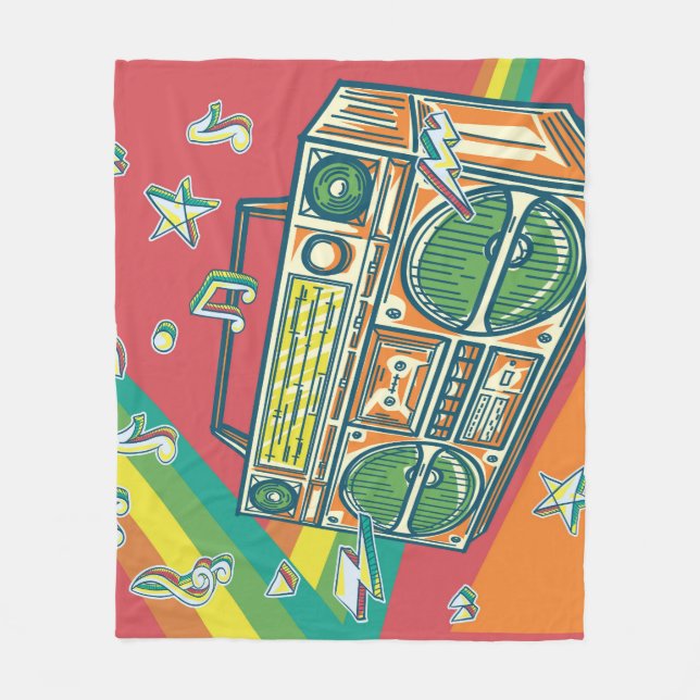 Funky Boom Box Farbiges Design Fleecedecke (Vorderseite)