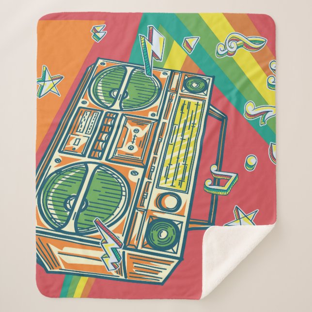 Funky Boom Box Farbiges Design Sherpadecke (Vorderseite)