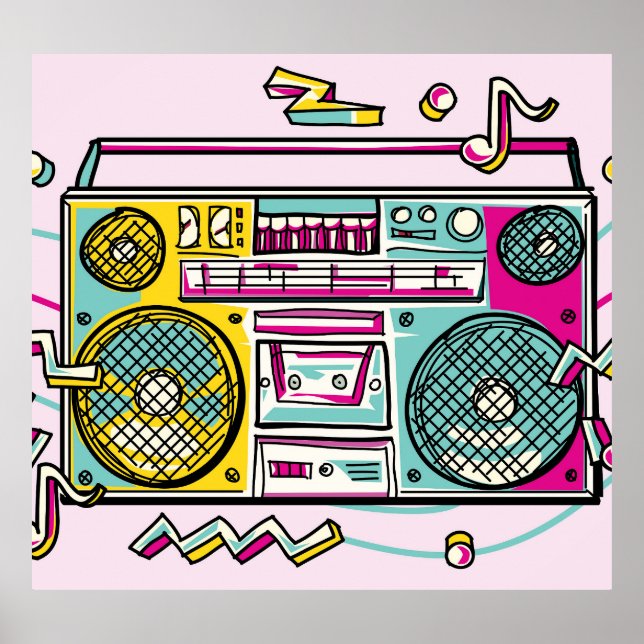 Funky Boombox Zeichne Design Poster (Vorne)