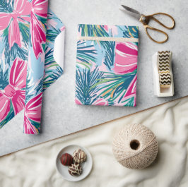 Funky Bow Pink Christmas Bow Pattern Geschenkpapier