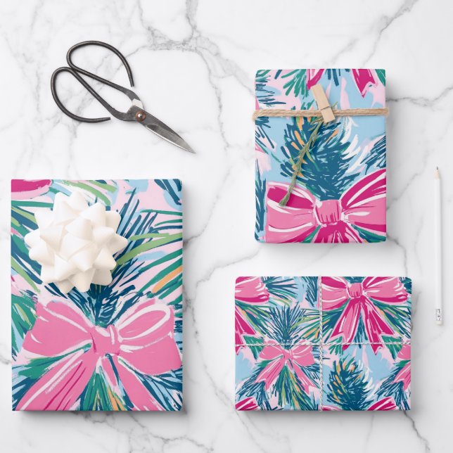 Funky Bow Pink Christmas Bow Pattern Geschenkpapier Set (Vorderseite)