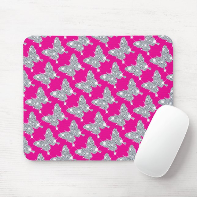 Funky Bright Pink Imitate Diamond Butterfly Gemust Mousepad (Mit Mouse)