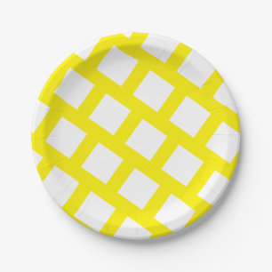 Funky Bright Yellow and White Rhombus Pattern Pappteller