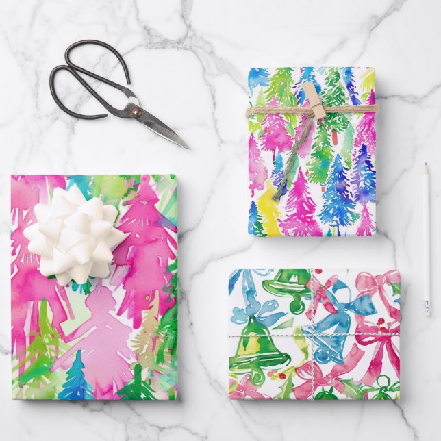 Funky Brights Christmas Themed Geschenkpapier Set (Vorderseite)