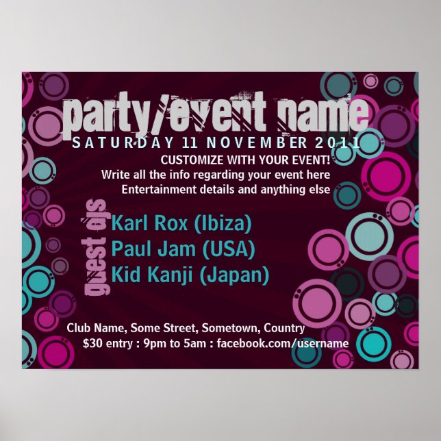 Funky Bubbles Party Event Poster (Vorne)