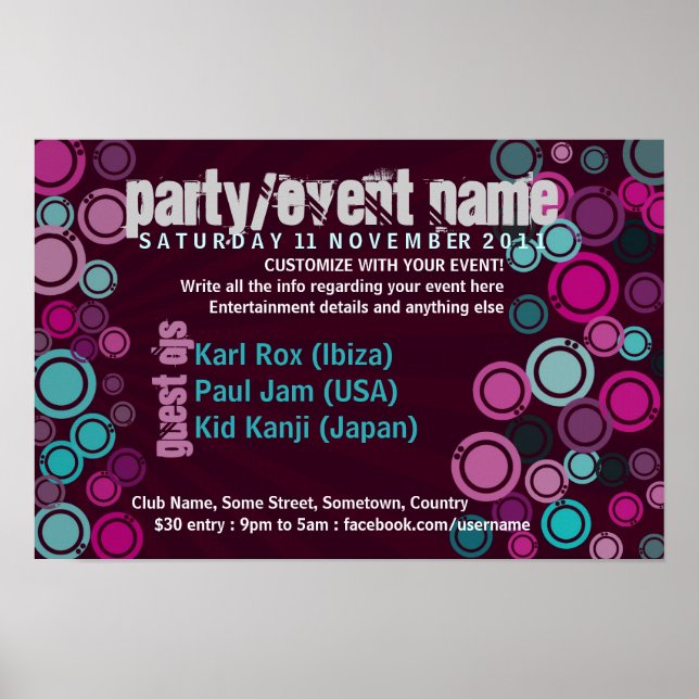 Funky Bubbles Party Event Poster (Vorne)