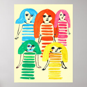 Funky bunt Girl Doll Aquarell Poster