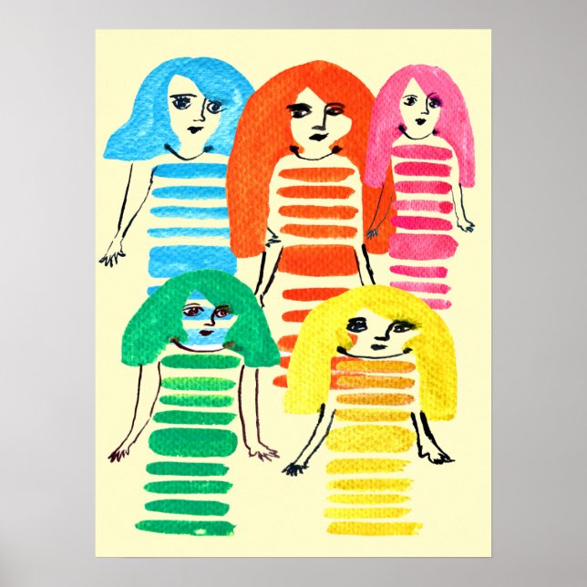 Funky bunt Girl Doll Aquarell Poster (Vorne)