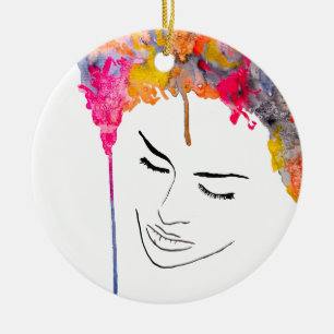 Funky bunt regenbogenfarbene Lady Art Keramik Ornament
