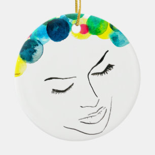 Funky bunte Haare Mädchen Wasserfarbe Keramik Ornament