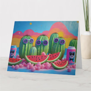 Funky Cacti mit Sonnenbrille, Wassermelone und Can Karte