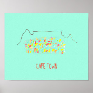 Funky Cape Town ZA Tafelberg farbenfroh Poster
