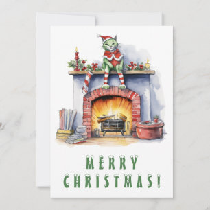 Funky Cat am Feuer Frohe Weihnachten
