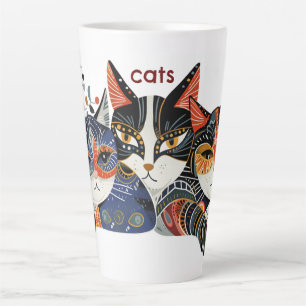 Funky Cat Folk Art Abstrakte Latte Tasse